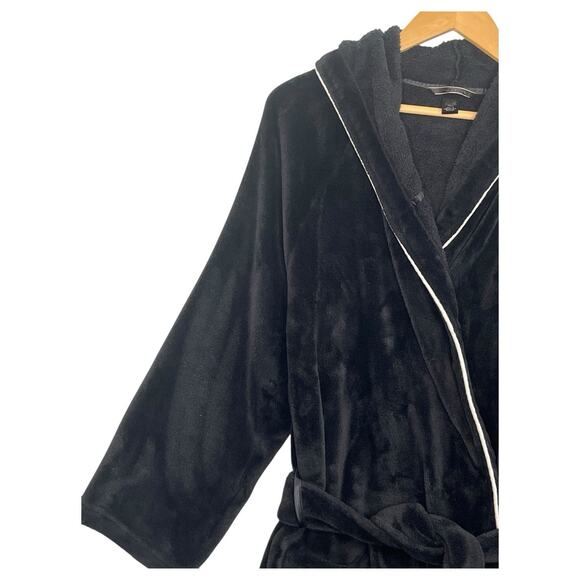 Victorias Secret Robe Womens Medium Large Black Hoodie Logo Embroidered Belted - Picture 7 of 13
